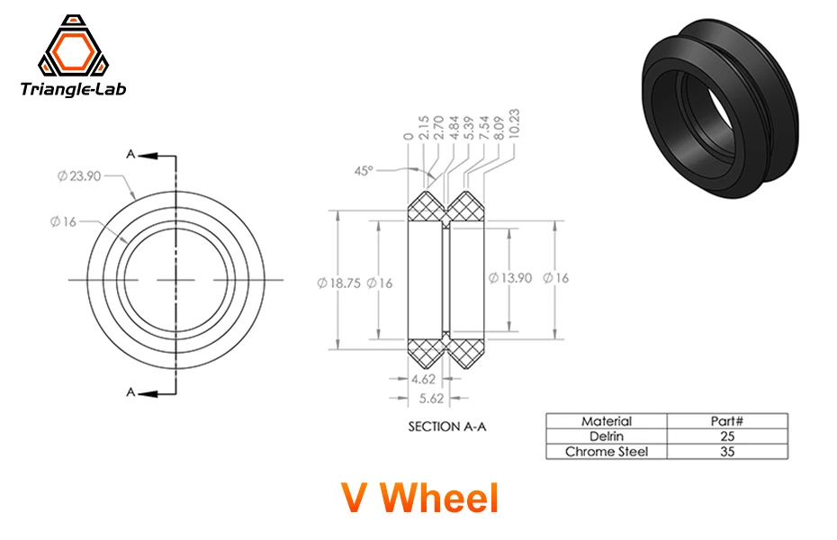 Trianglelab Kevlar-Verstärktes Selbstschmierendes Verschleißfestes V-Rad für Voron Prusa MK3S Ender 3 CR-10 3D-Drucker – Detail 2