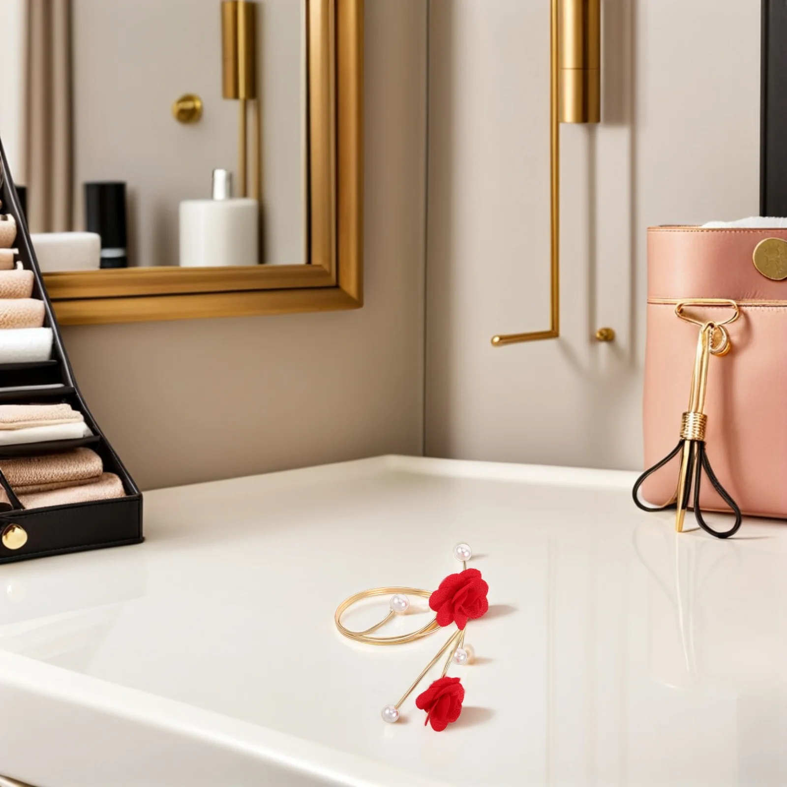 

2pcs Adjustable Pearl Bracelet for Women Flower Cuff Bangles Stainless Steel Open Arm Jewelry Unique Curtain Hook Design