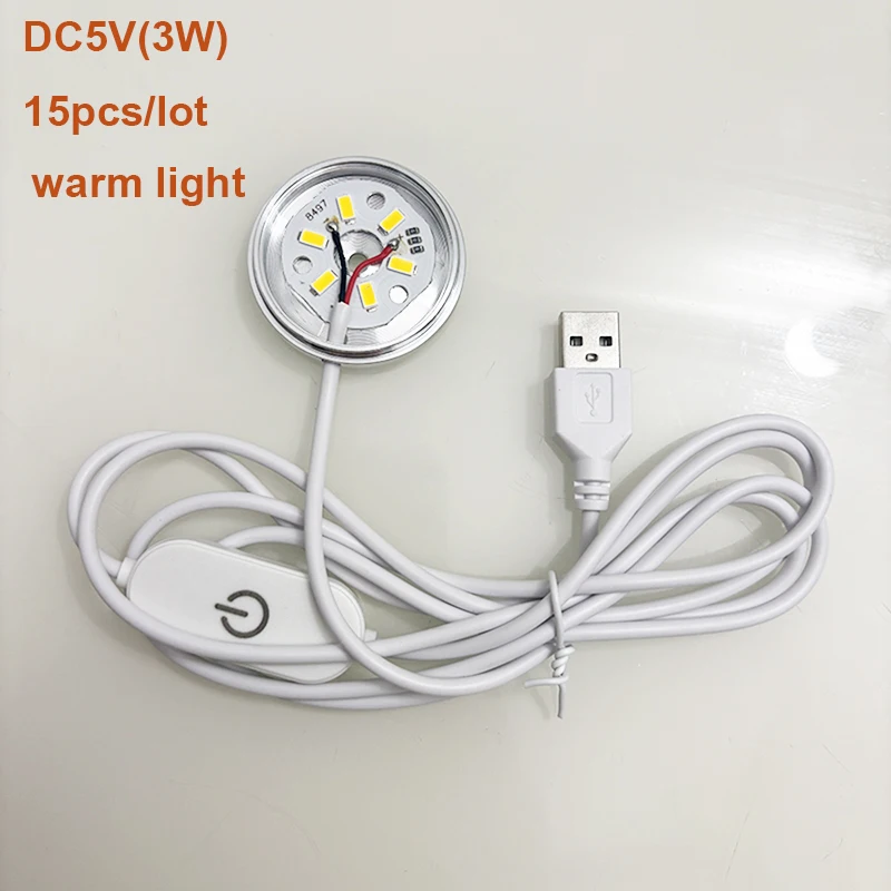 set-di-15-pannelli-led-da-3w-45mm-a-luce-calda-con-guscio-argentato-e-cavo-touch-da-15m