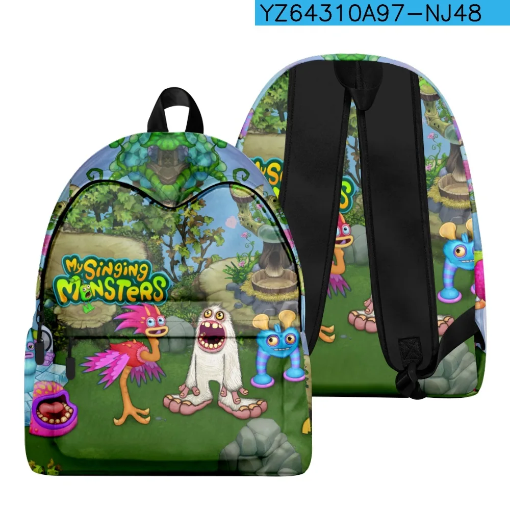 Mochilas creativas y populares para estudiantes con estampado de monstruos cantantes, mochilas para cuadernos, mochilas de viaje informales impermeables Oxford con estampado 3D