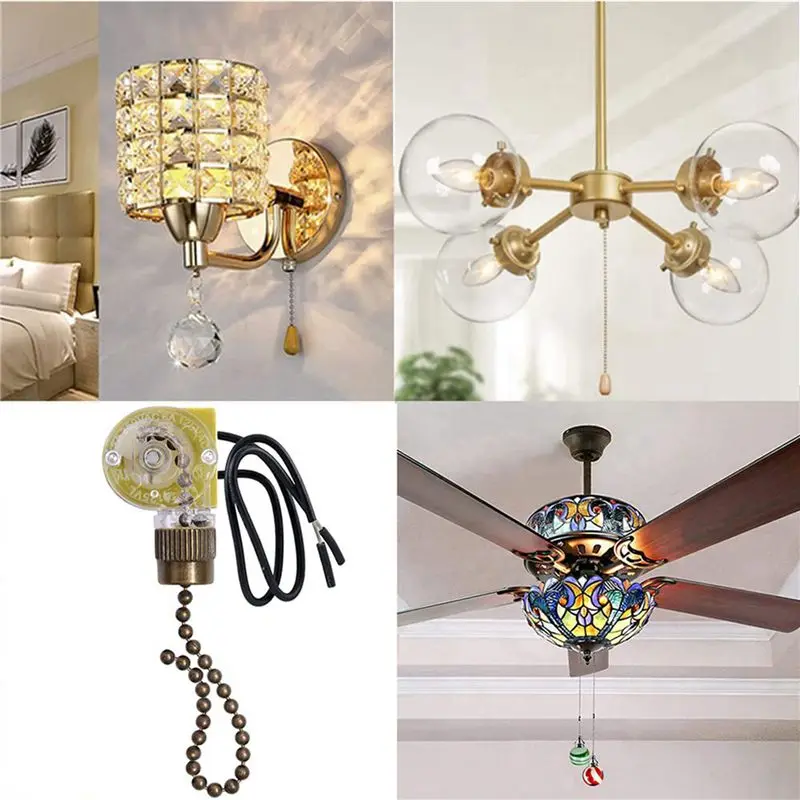 BHBD-Ceiling Fan Light Switch Zing Ear ZE-109 Two-Wire Light Switch With Pull Cords For Ceiling Light Fans Lamps 8Pcs Bronze
