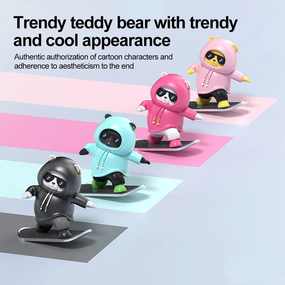 Car Dashboard Decoration Skateboard Bear Sliding Cute Auto Ornaments Moving with Driving Universal Interior Accessories 2024NEW