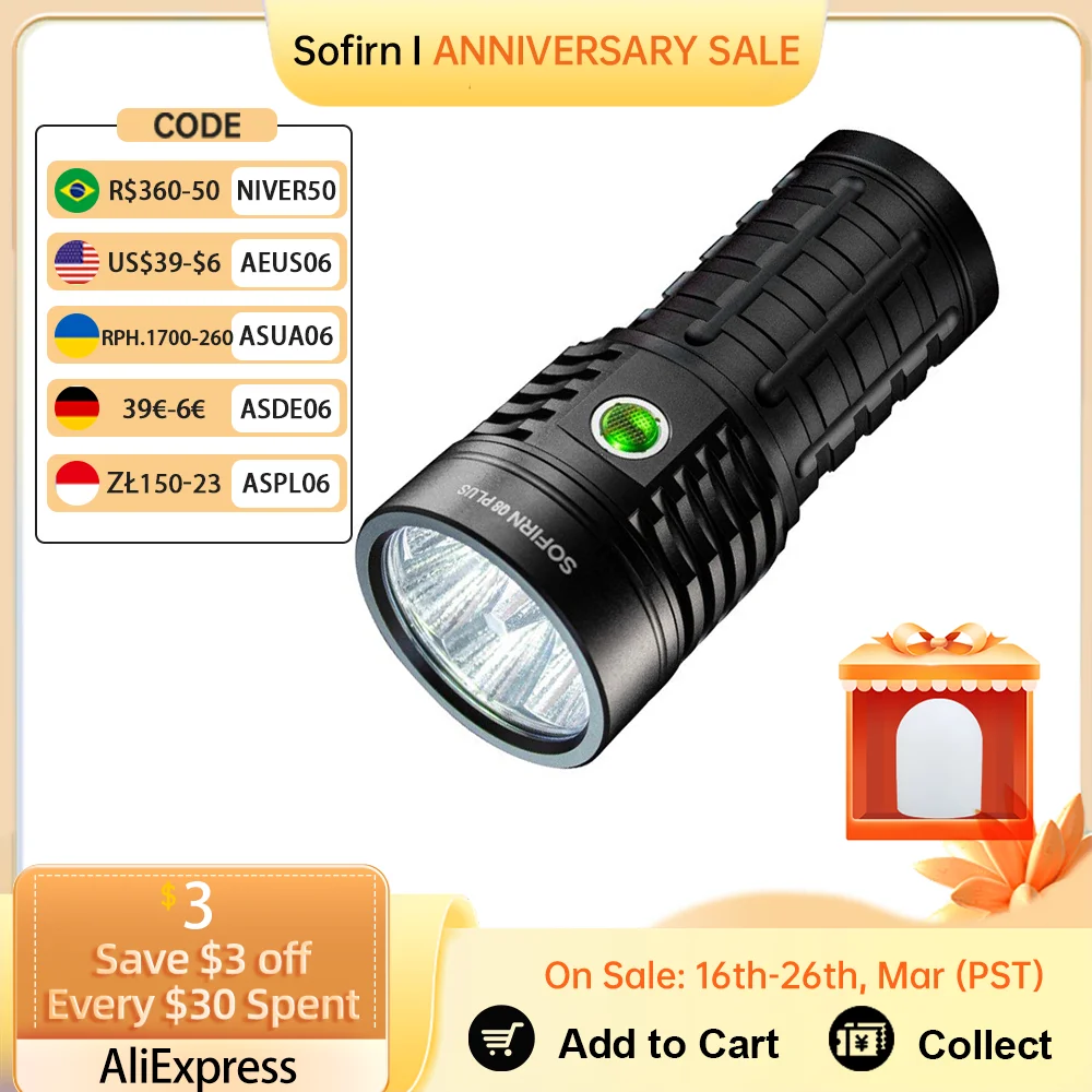 Sofirn Q8 Plus Super Powerful LED Flashlight 16000lm USB C Rechargeable 21700 Anduril 2.0 Torch XHP50B Reverse Charging