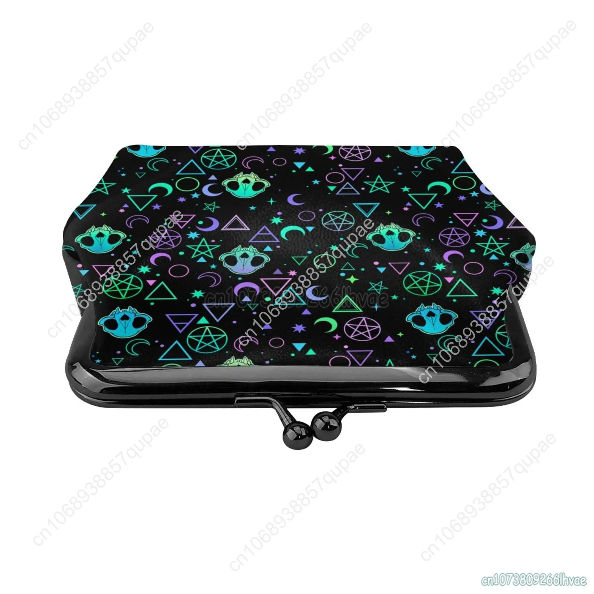 Magic Skulls Goth Pattern Leather Coin Purse Small Kiss-Lock Change Pouch Clasp Closure Buckle Wallet for Women Girl Gift