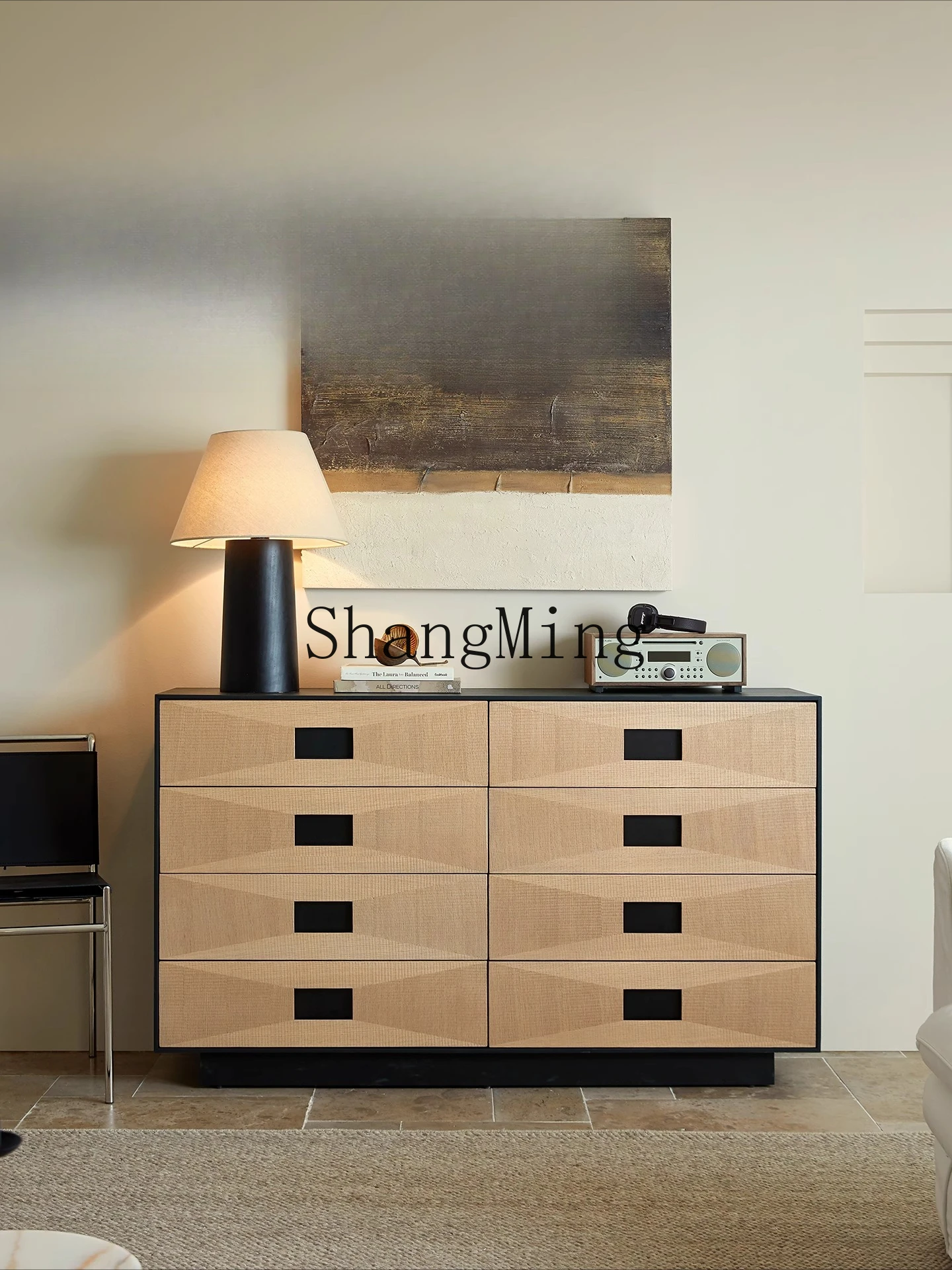 

CL solid wood living room eight-bucket drawer cabinet black log wabi wind bedroom bedside storage side cabinet