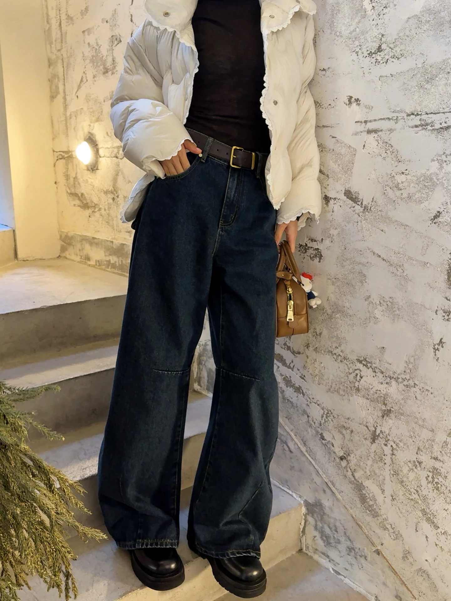 

Джинсы Asbr Original C Material Wide Leg Denim с особым окрашиванием, свободного кроя, с 3D-дизайном карманов, новинка весны, с поясом