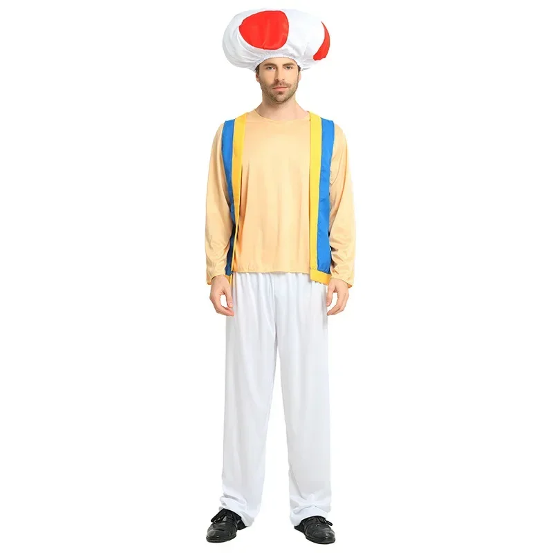 

New Carnival Halloween Mens Adult Mushroom Costume 1980s Video Game Male Fancy Dress Costume Role-Play Party Outfit Children