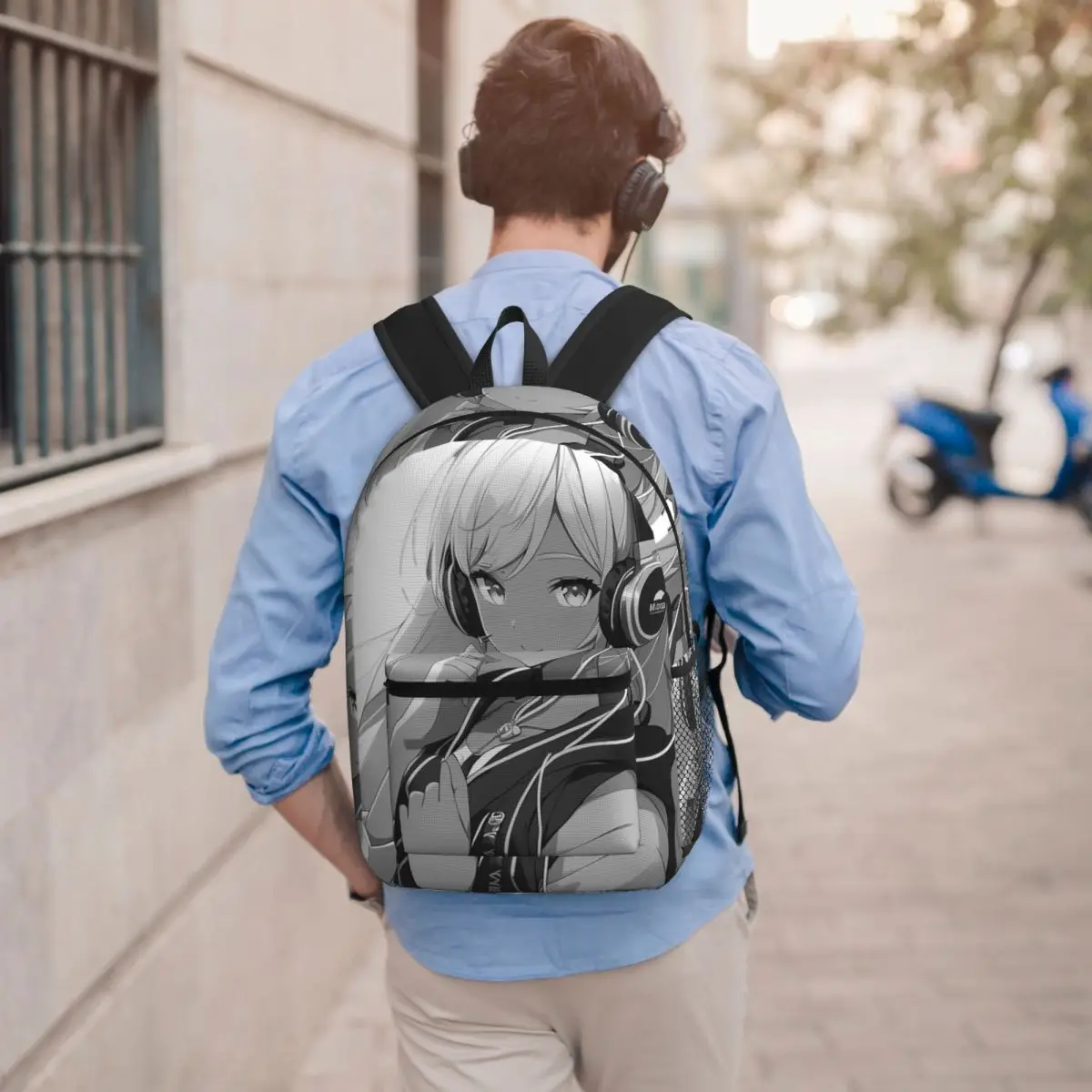 

Anime Girl Wearing Headphones Backpack Student BookBag Children School Bag Computer Shoulder Bags for Men Women