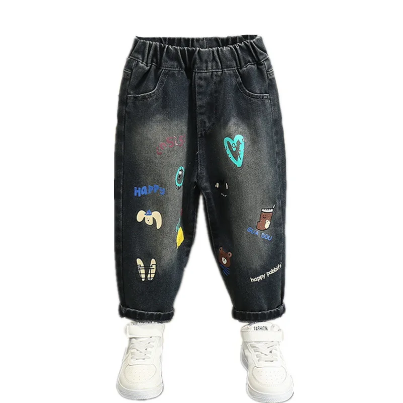 

Джинсы для маленьких мальчиков 2-10 лет, новые весенне-осенние детские модные брюки с принтом, джинсовые брюки для подростков
