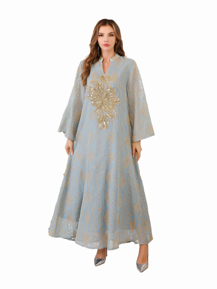 Muslim Dress for Women Jalabiya Abaya Sequins Mujer Vestidos Ramadan Long Dresses Woman Robe Moroccan