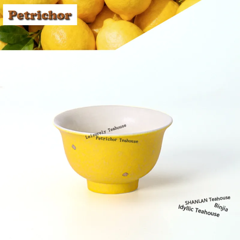 110ml Lemon Yellow Gold Sprinkled Teacup Handmade Tea Bowl Single Cups Tea-tasting Meditation Cup Jianzhan Master Cups for Tea