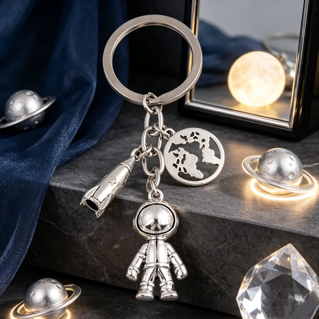1pc Creative 3D Astronaut Rocket Space Keychain Handmade Bag Car Interior Hanging Accessories Key Ring Friends Men Jewelry Gifts