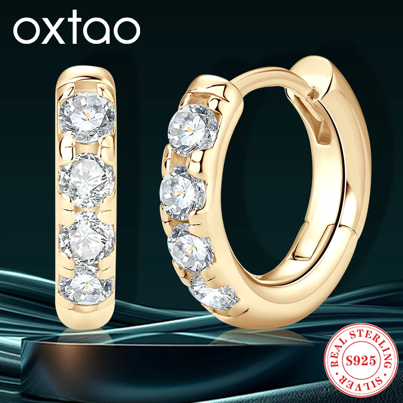 

OXTAO круглые серьги-кольца с кубическим цирконием, внутренний диаметр 8 мм/10 мм/12 мм для женщин, настоящее серебро 925 пробы, свадебные украшения, подарок