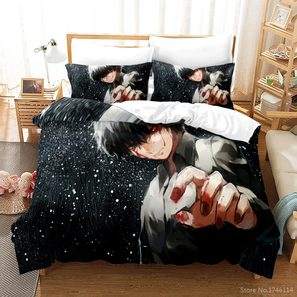 Horror Anime Tokyo Ghoul 3D Bedding Set Duvet Cover Set Quilt Cover Pillowcase Home Textile Bedclothes Twin Full Queen King Size