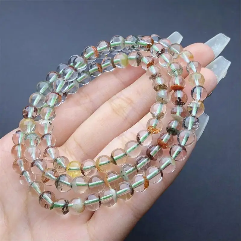 

6.5MM Natural Colored Garden Quartz Triple Circle Bracelet Fashion Personalized Gemstone Men Women Gift 1PCS