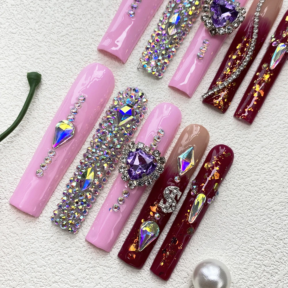 

10PCS Luxury Exquisite Nails Art Custom Design Gel Polish Coffin Acrylic Handmade Nails Press on Glossy Reusable Fingernails