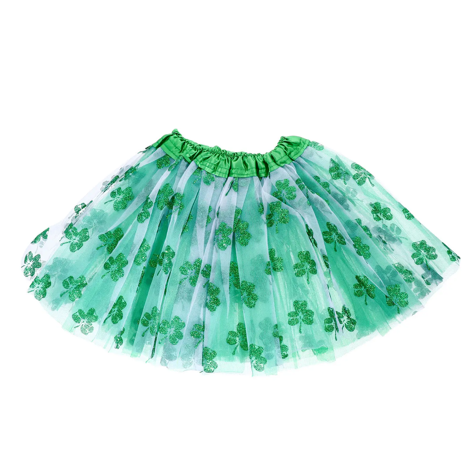 1Pcs Clover Leaf Green Tutu Skirt for Girls Age 2-7 St Patrick's Day Costume Party Dress Lightweight 3-Layer Tulle Gauze Skirt
