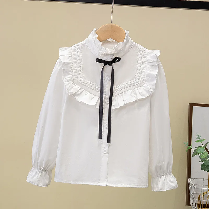 Baby Girls' White Shirt Children's Middle Aged Children's 2026 Spring Autumn Clothes Lace Top New Style Shirt
