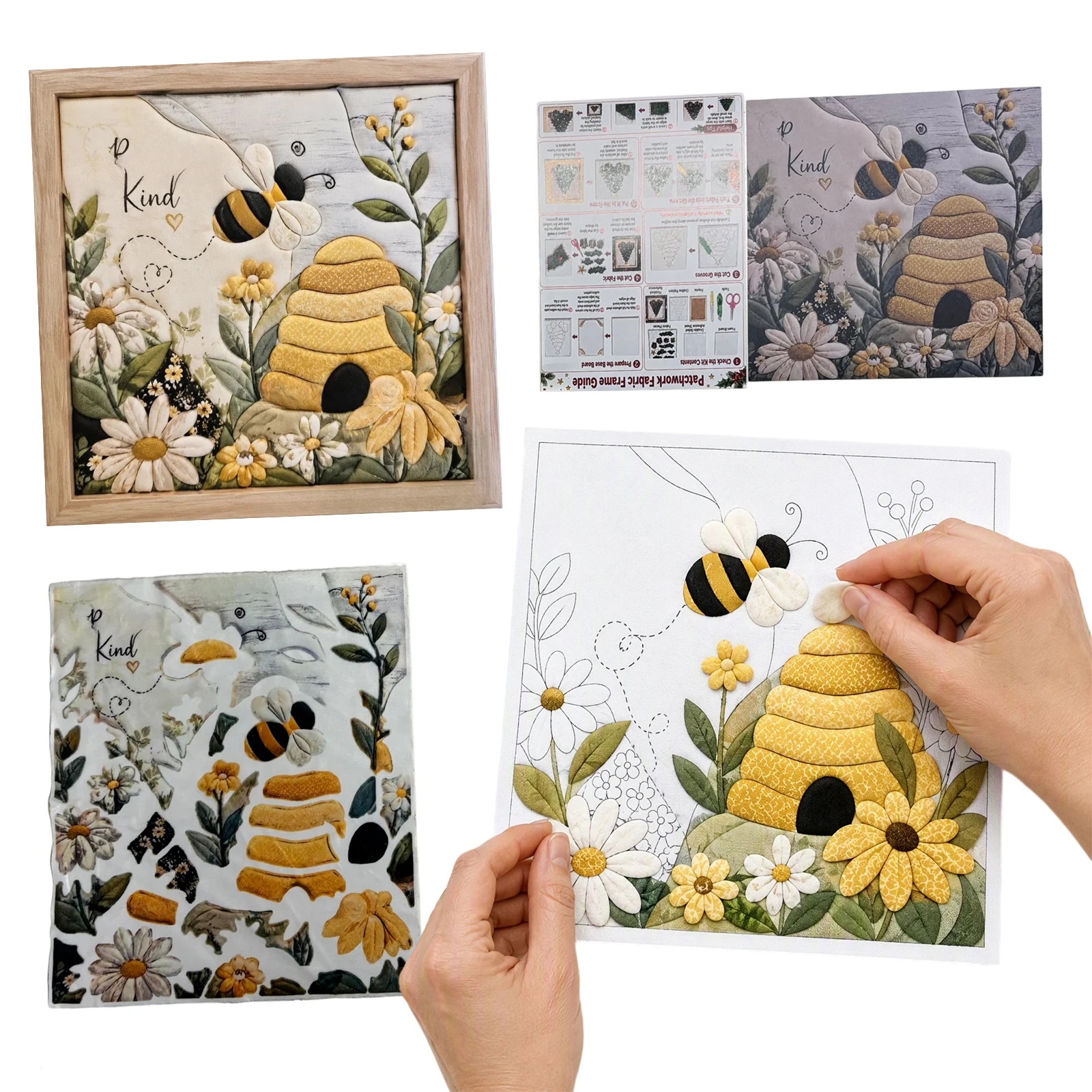 Bee DIY Punch Needle Embroidery Craft Kit Honeycomb Sunflower Daisy 3D Wall Art Rustic Home Decor Wood Frame Beginner