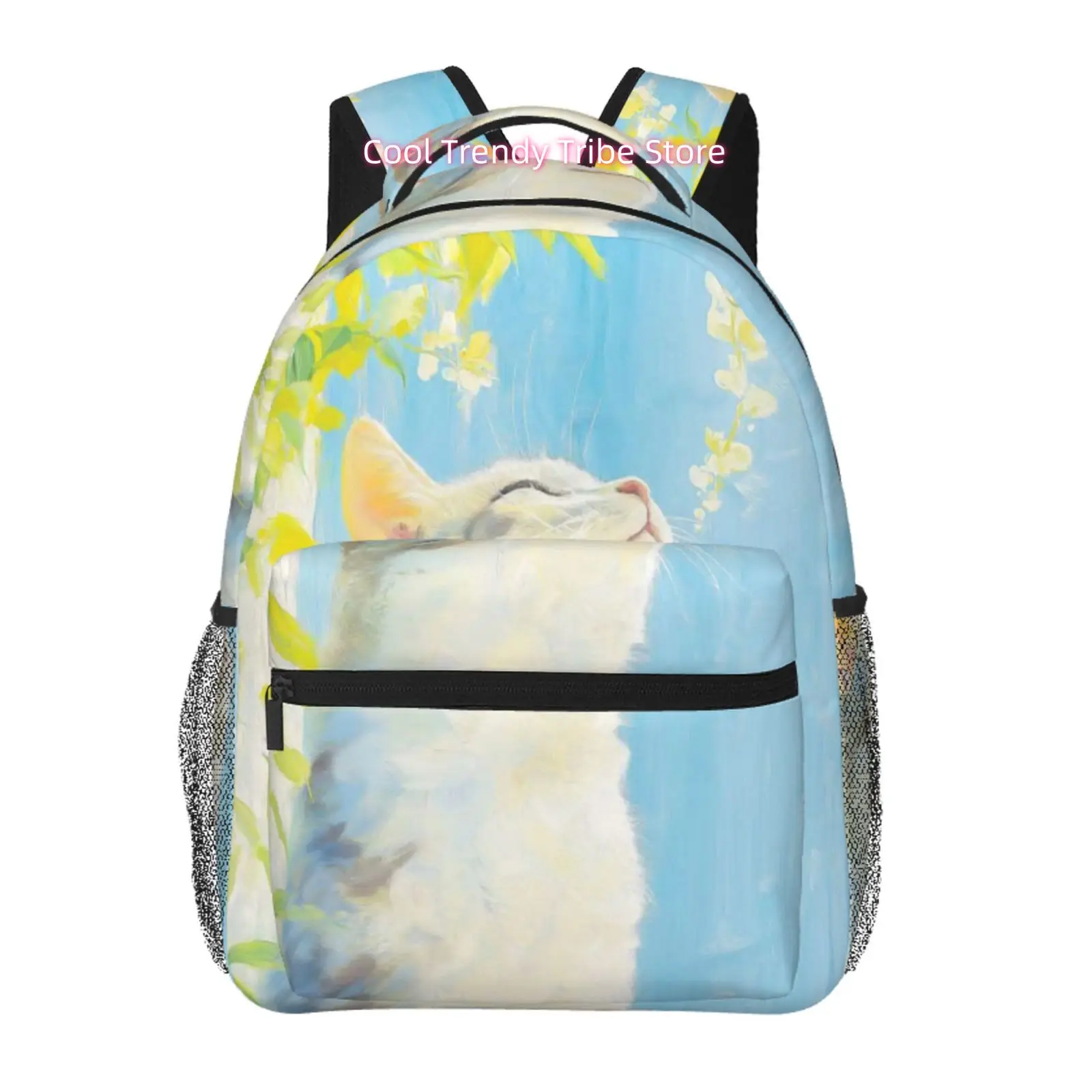 Relaxed Cat in Spring Sunlight Print Backpack, Oxford Cloth Casual Daypack, Adjustable Straps, for Women Beach Yoga Travel