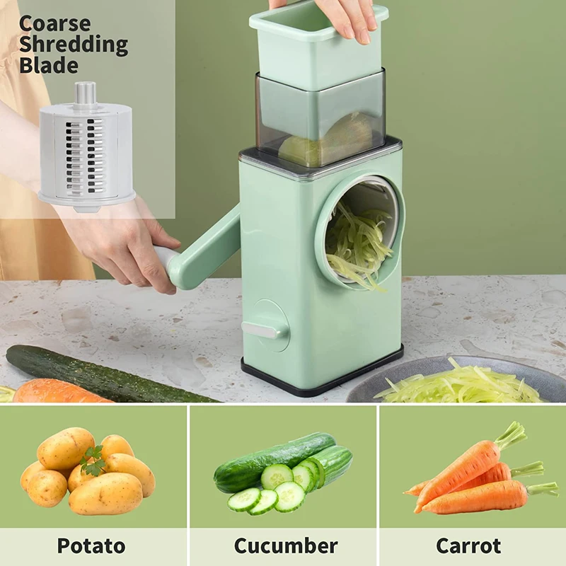 LMETJMA New Rotary Vegatble Grater Manual Mandoline Slicer With 3 Drum Blades Kitchen Vegetable Slicer Grater Cutter KC0447