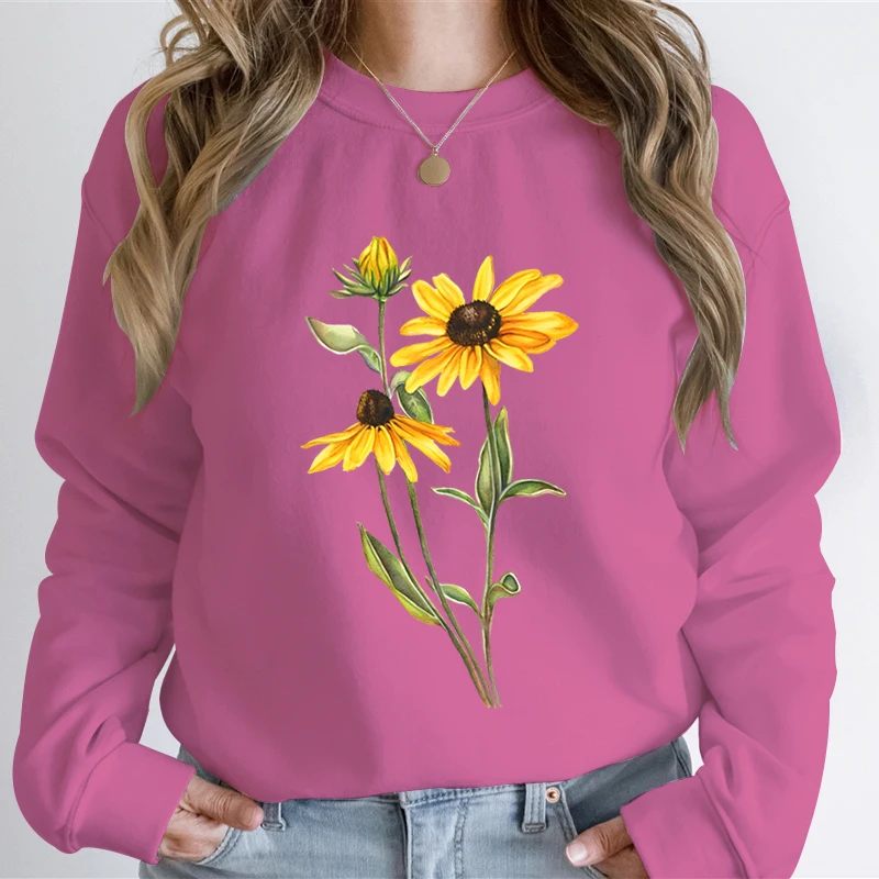 Women Fashion Casual Sweatshirt Wildflower Lover Gift Cartoon Classic Sweatshirts Girls Boho Vintage Flower Design Autumn Hoodie