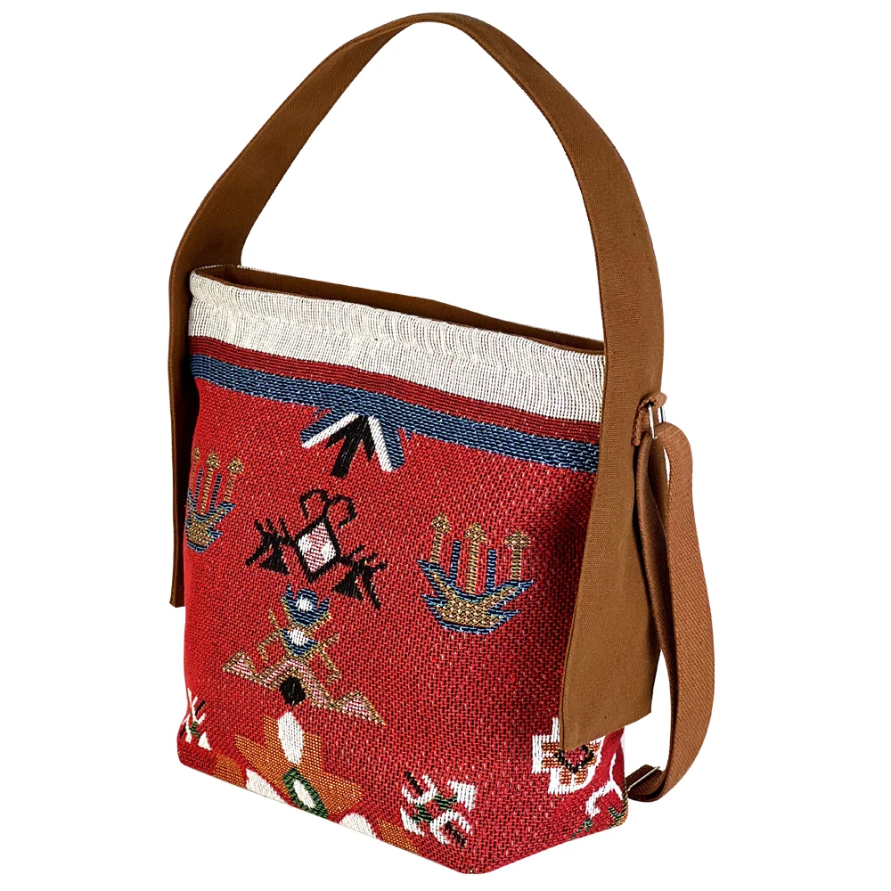 Bohemia ladies bag Double-sided embroidery canvas tote bag Vintage women's shoulder bag luxury red bucket bags