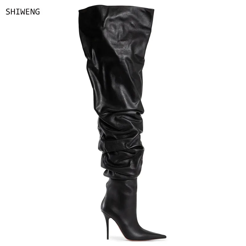 

2025 Women Thigh High Boots Pointed Toe Side Zip Thin High Heels Boots Over Knee Ladies Shoes Woman Plus Size 44 Long Boots