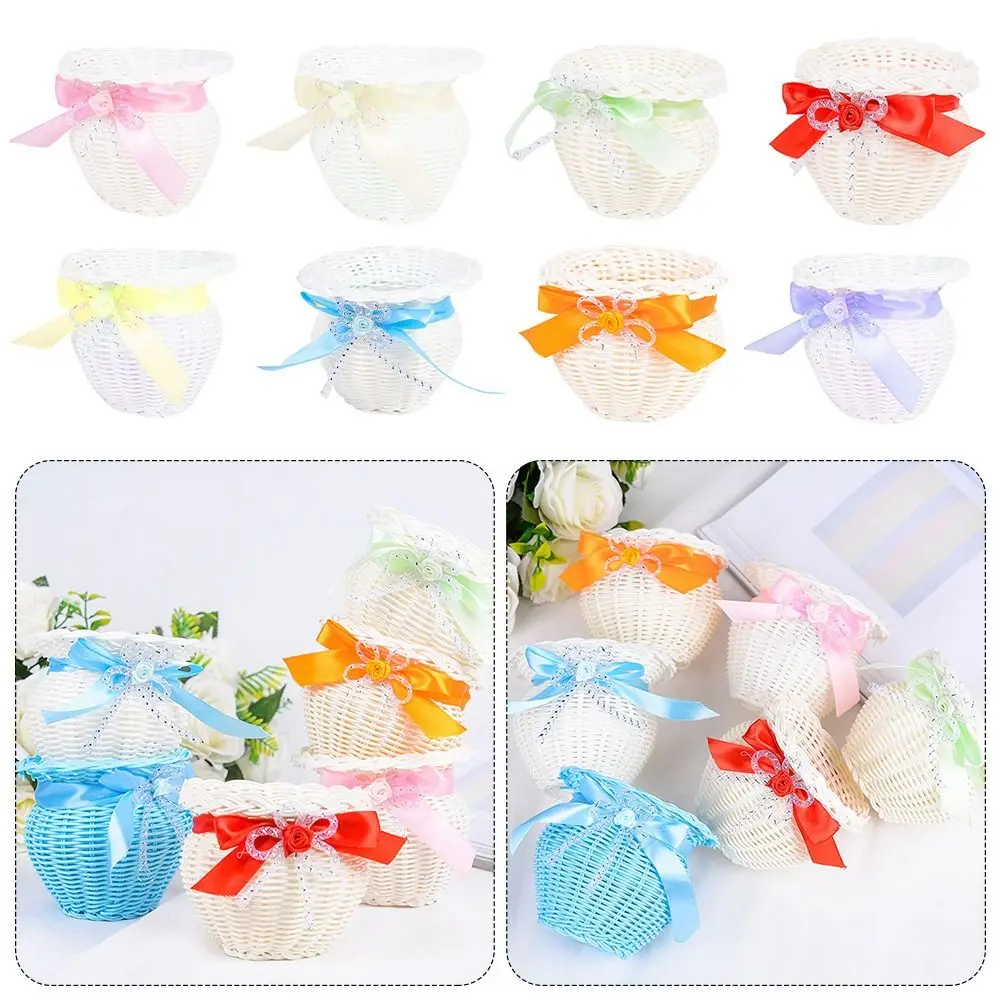 

New Beautiful Hand Made Flower Storage Basket Hand-Woven 8 Colors Wicker Flower Basket Storage Baskets For Plant Home Wedding