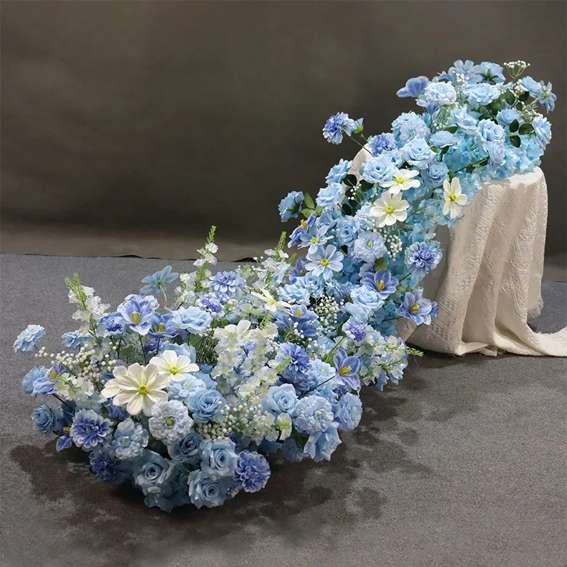 New white flower ball row wedding stage