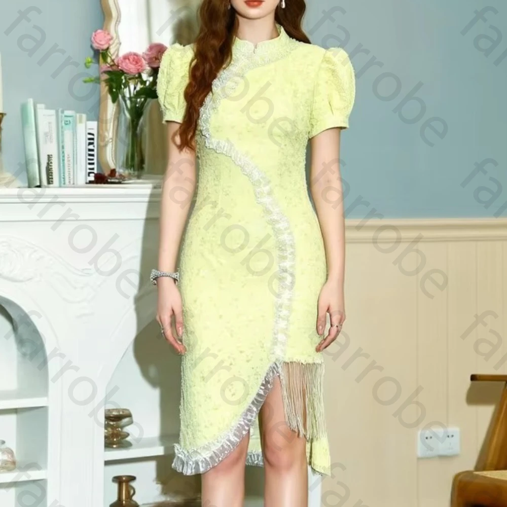 Eleganckie sukienki wieczorowe z siateczki z falbankami i krótkimi rękawami, seksowne sukienki celebrytek, wykwintne, wysokiej jakości suknie na studniówkę i przyjęcia, damskie, szyte na miarę.