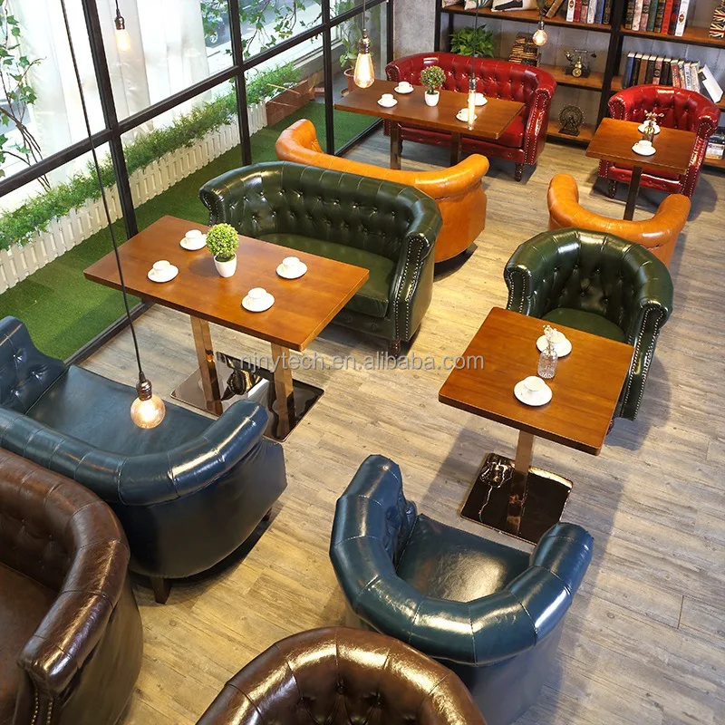 

Vintage Simple Restaurant Card Seat Bar Sofa Dining Table and Chair Combination Set for Barbecue Tavern Milk Tea Cafe