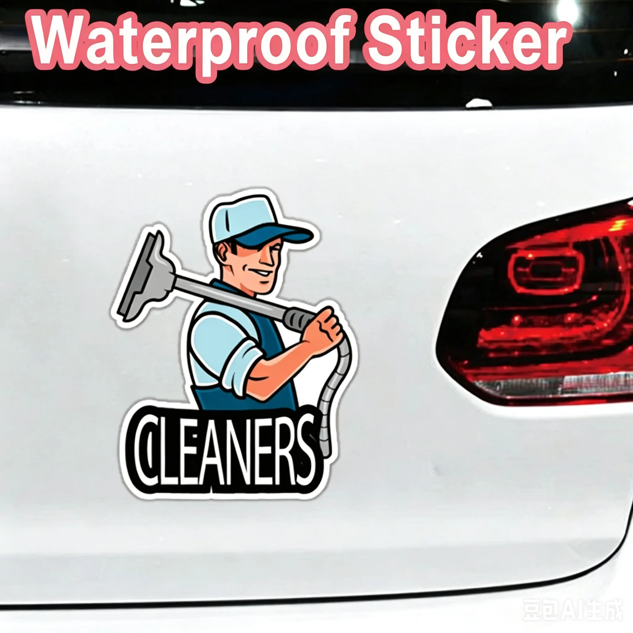 Cleaners Worker Car Sticker，Waterproof Vinyl Decal Auto Window Bumper Decor Cleaning Service Business Advertisement Sticker