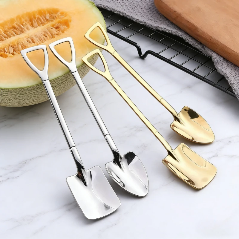 4PCS  Style Stainless Steel Shovel Spoon Teaspoon Fruit Ice Cream Dessert Scoop Salt Spoon Home Kitchen Tableware Cutlery Set