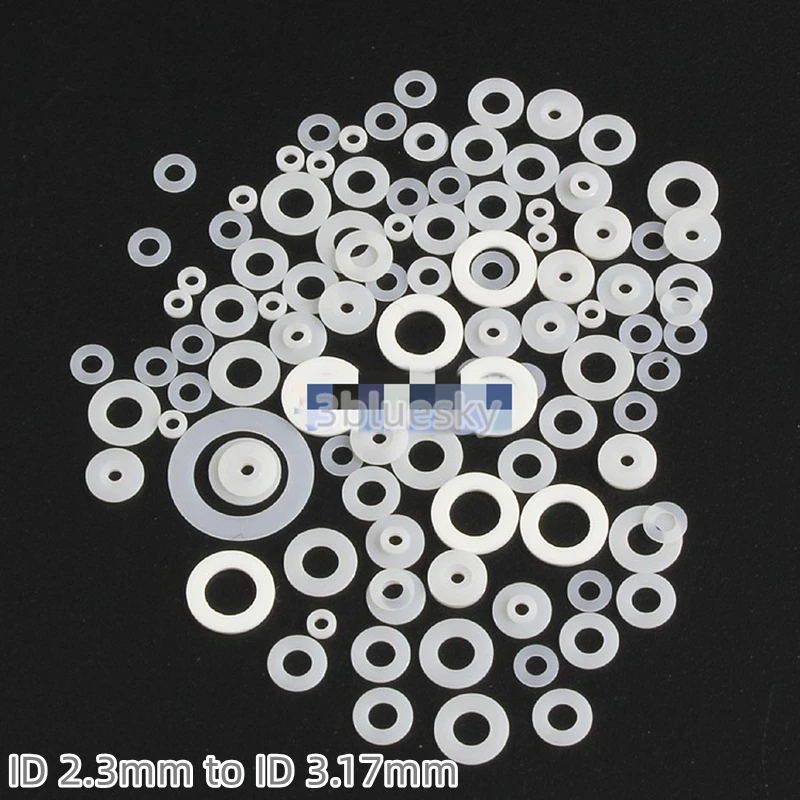 

100x Nylon PA Precise Flat Washer Spacer Shim Gasket ID 2.3mm - ID 3.17mm Lubricating Rub Heat Resistance White