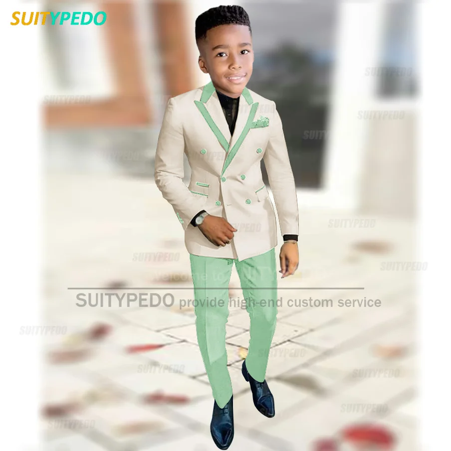 High Quality Suit For Boys Piano Performance Formal Blazer Pants 2 Pieces Fashion Party Children Custom Beige Splicing Outfits