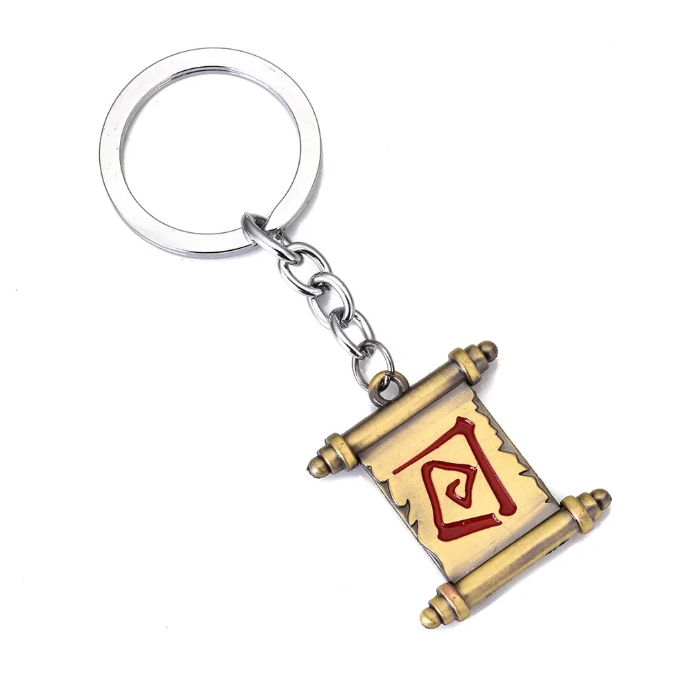 DOTA2 Scroll of Town Portal Enamel Pendant Keychain for Men Women Vintage Bronze Color Metal Key Ring Fans Casual Party Jewelry