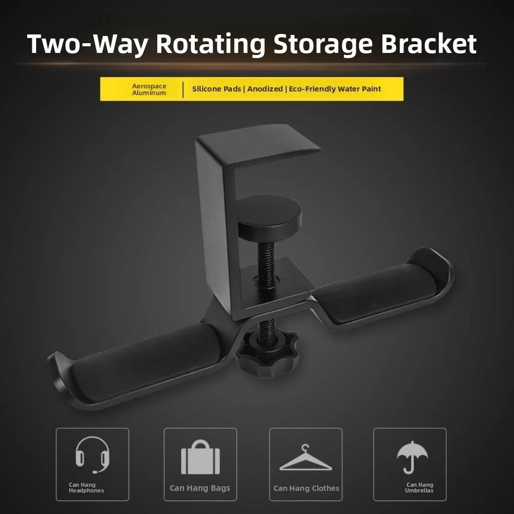 

Aluminum Alloy Headphone Stand Under Desk Double Hook Earphone Bracket Hanger Headset Rack Holder Desktop Mount Rotatable Clamp