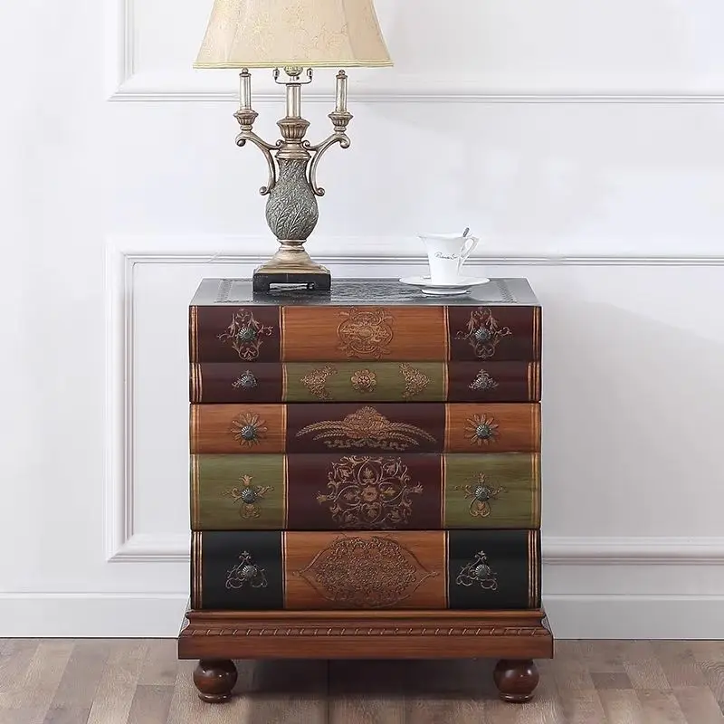 American country three-bucket cabinet, living room book bedroom bedside table, Mediterranean retro storage cabinet