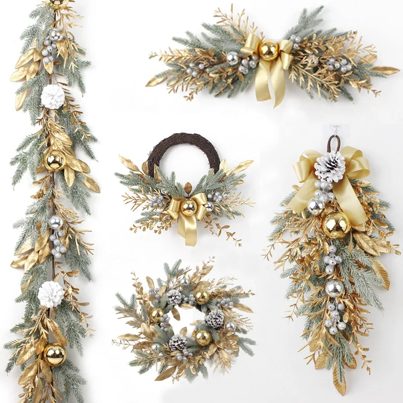 

New Christmas Snowfall Golden Door Hanging Flower Wreath Vine