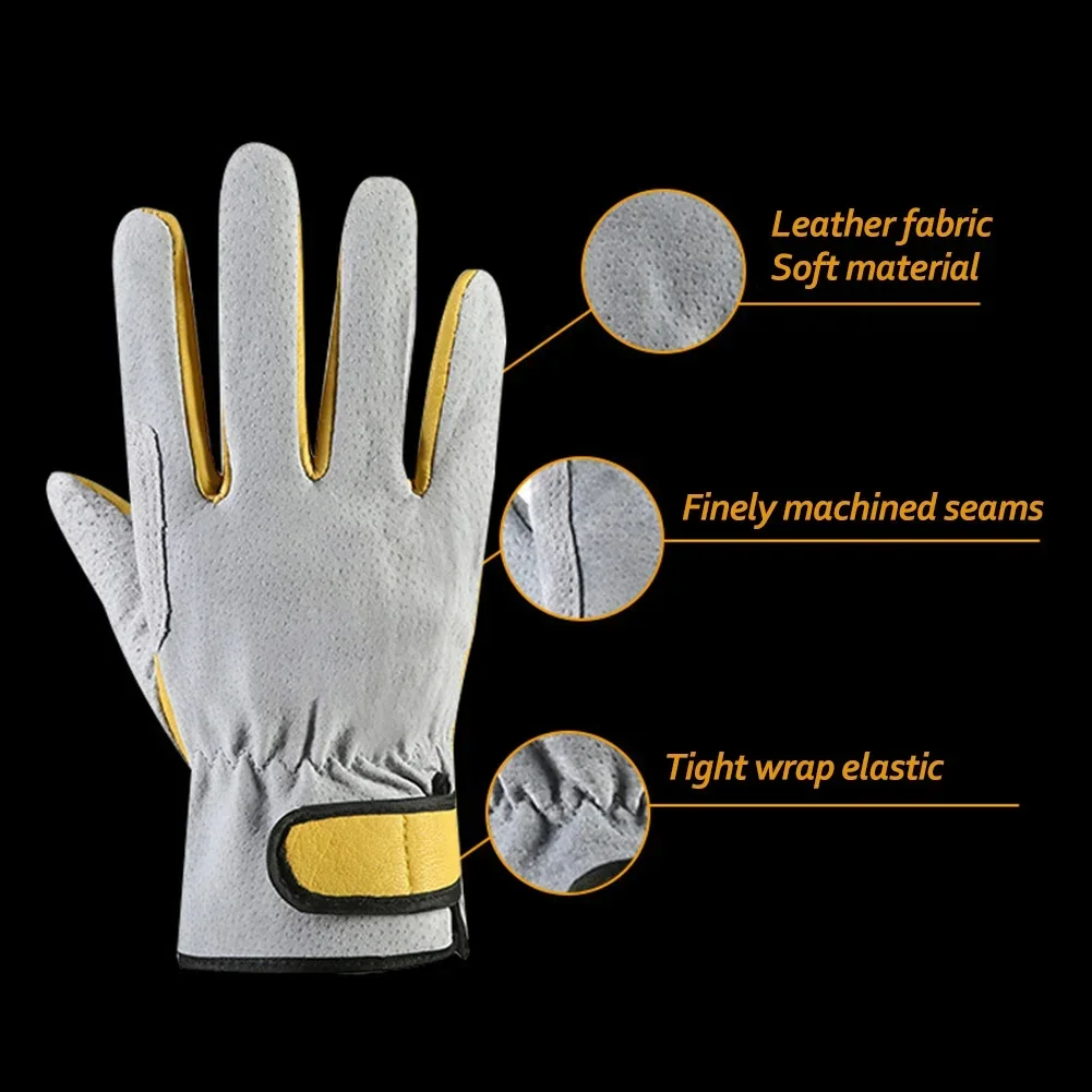 Men Work Gloves Soft Cowhide Driver Hunting Driving Farm Garden Welding Security Protection Safety Workers Mechanic Gloves