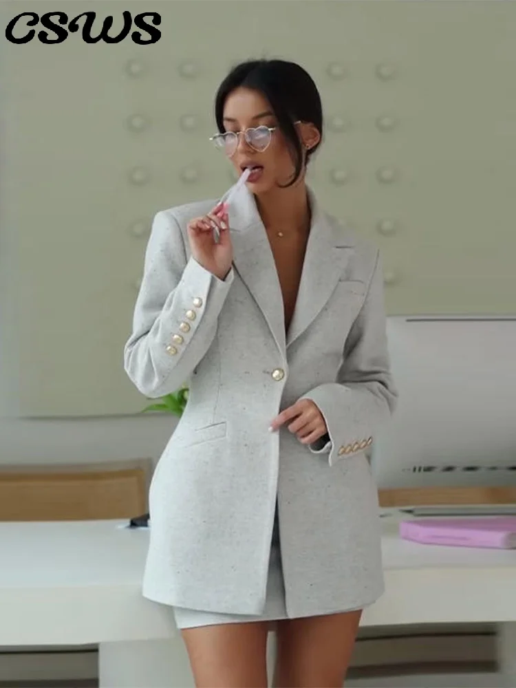 

Chic Single Breasted Jacket Mini Skirt Suit Women Full Sleeve Lapel Waist Midi Jacket Hip Package Skirts Fashion Spring Suits