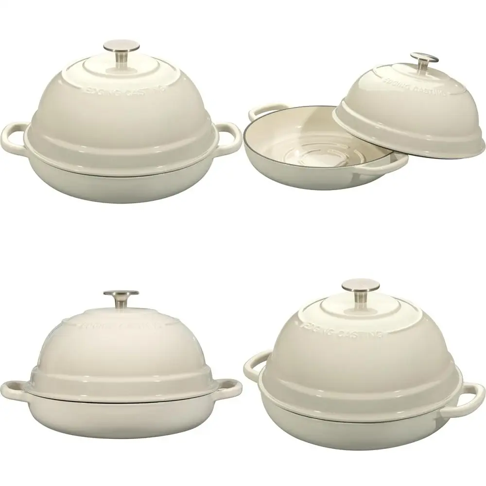 

White 6-Quart Enamel Cast Iron Dutch Oven with Lid, Perfect for Homemade Sourdough Bread Baking and Round Bread Oven