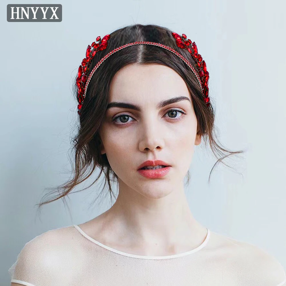 

HNYYX Wedding Crystal Hair Accessories Bridal Crown Rhinestone Headpieces Red Headband Light Luxury Shiny Hair Headdress A229