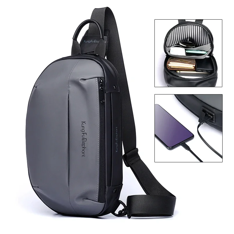 Bange-Bolso de pecho multifunción de gran capacidad para hombre, bandolera informal impermeable con USB, mochila de viaje