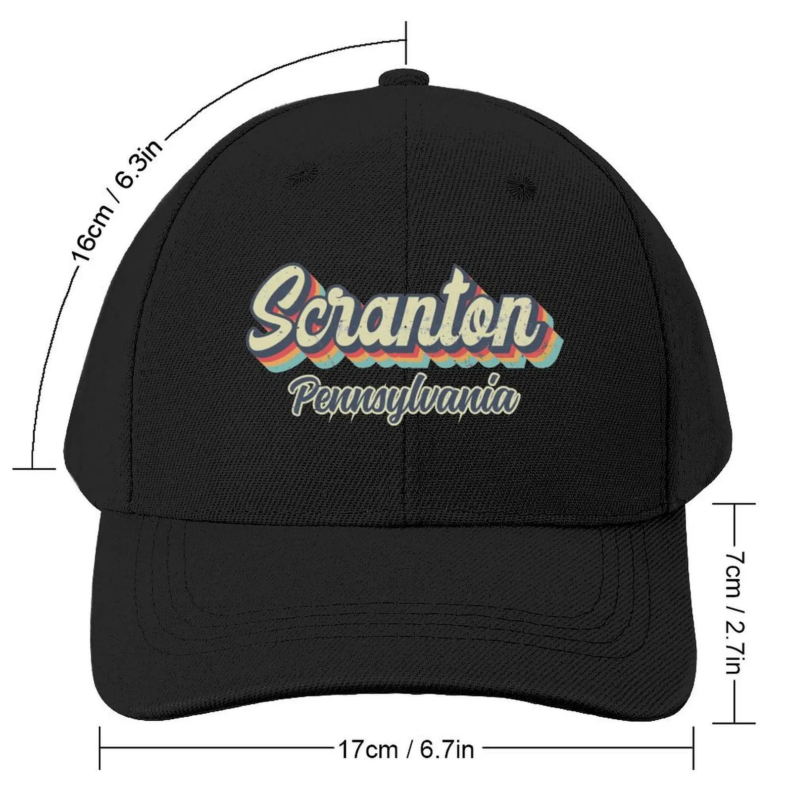 Scranton City Pennsylvania Retro Vintage 70s rainbow Baseball Cap Big Size Hat Golf Hat Man Caps Male Women's