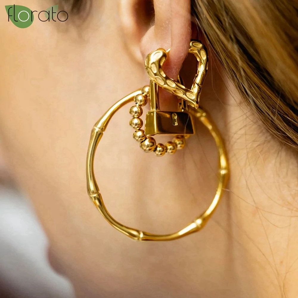 2025 New Arrival 925 Sterling Silver Needle Heart Hoop Earrings for Women Gold Plated Thick Texture Big Earring Vintage Jewelry