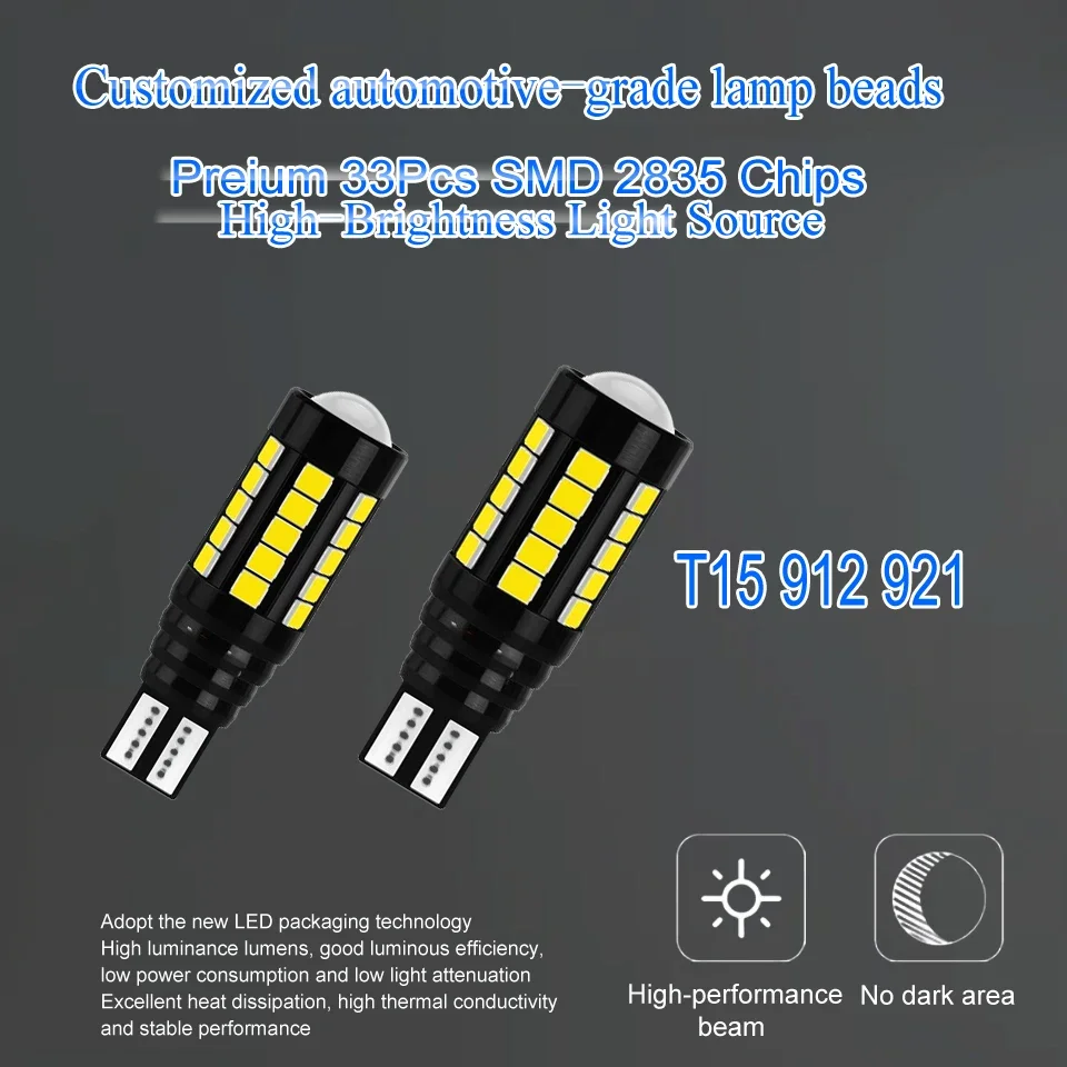 2Pcs 912 921 LED Bulb for Backup Light Reverse Lights 2835 33-SMD Chipsets Error Free T15 906 922 W16W Bulbs, 6000K White