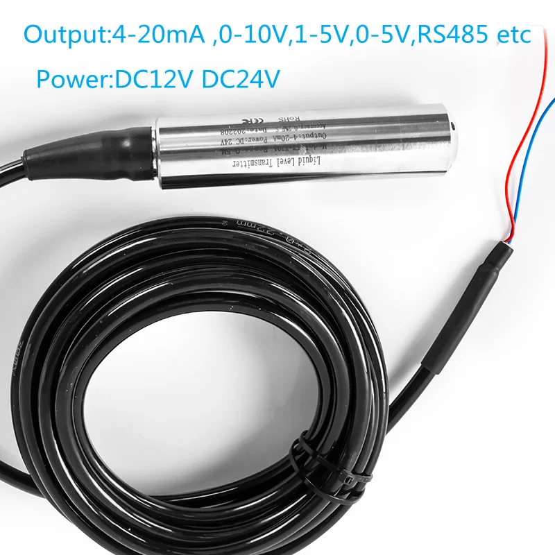 Submersible Water Level Sensor Transmitter QDY30A 1m 2m 5m 10m 4-20ma 0-10v 0-5v 1-5v With 0-5m Cable DC 12-24V Power