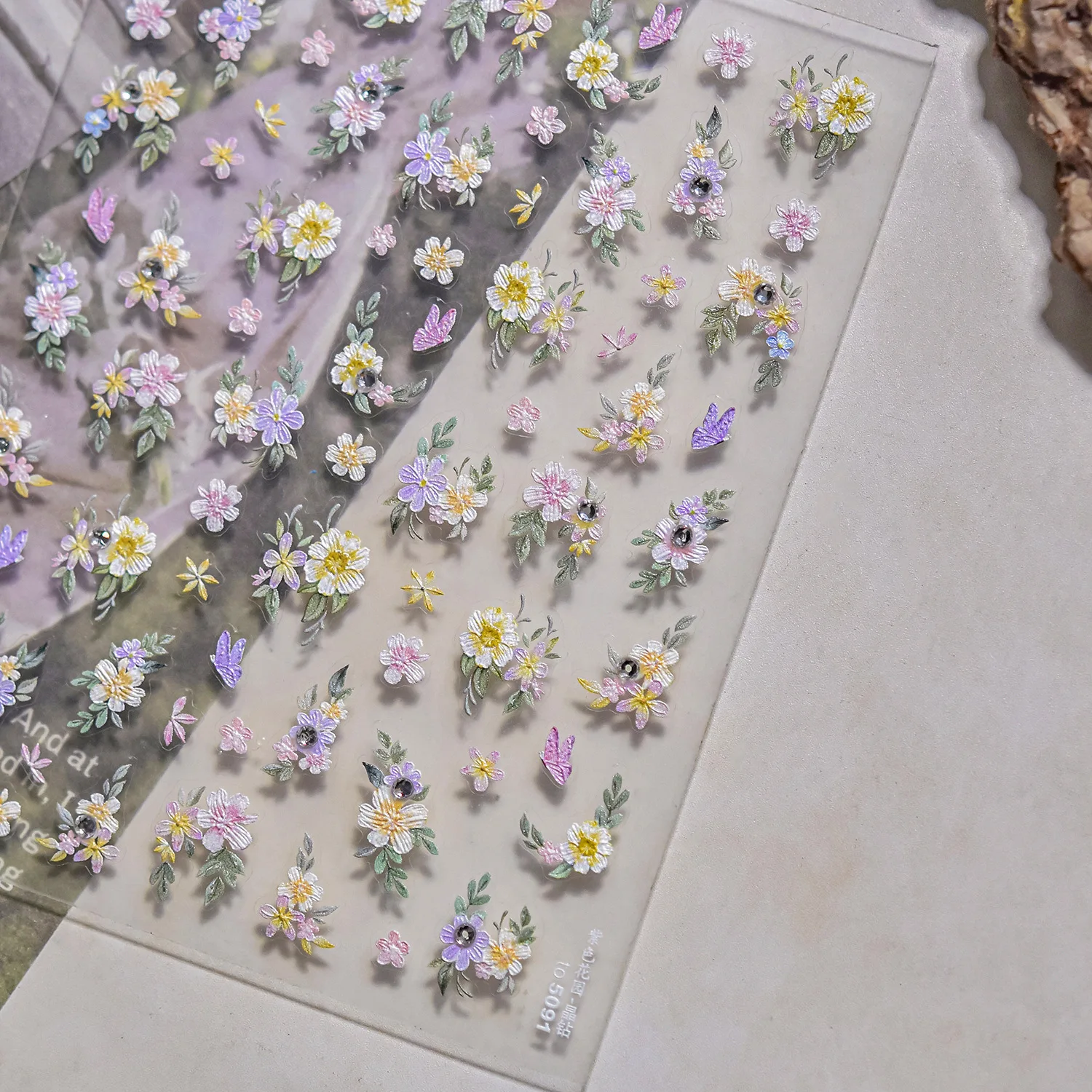 สวนโรแมนติกดอกไม้ช่อดอกไม้ 5D สติกเกอร์เล็บ GOLD Stamping กรอบรูปขอบ Bowknot ดอกไม้ Self กาวเล็บ Decal